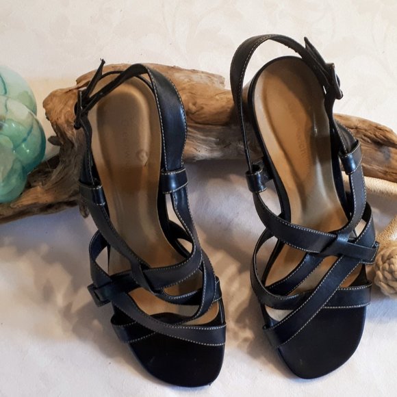 Navy Greenwich Village Leather Sandals Topstiching - Picture 1 of 6